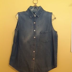 Willie wear distressed denim tank with pocket